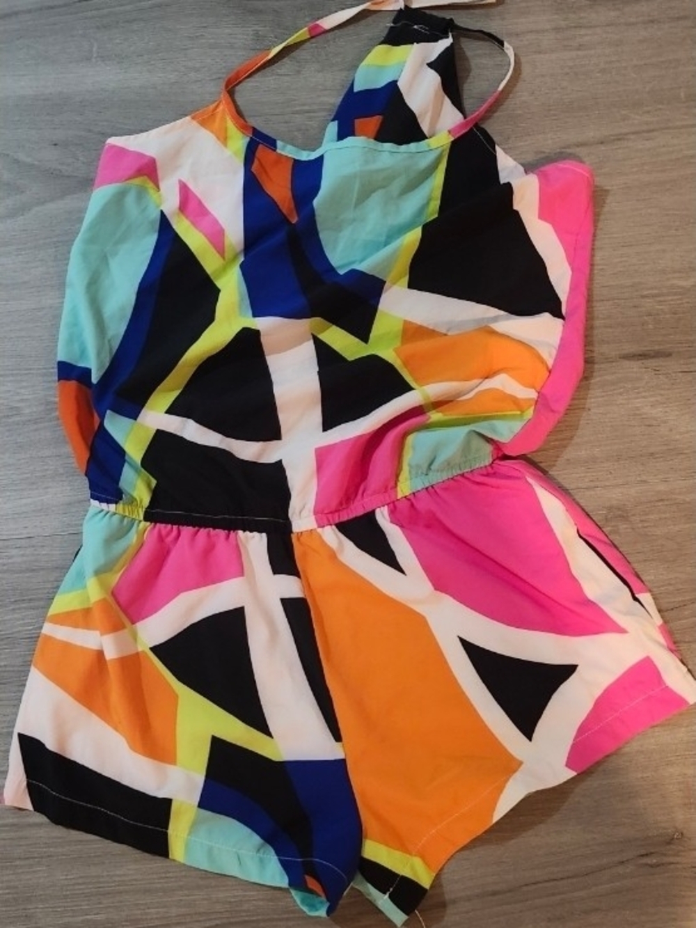 Fabletics Neon Geo Print Romper - Pink/Orange/Blue